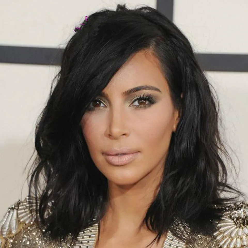 Kim Kardashian Style Bob Hair Coup Human Brésilien Hair Lace Lace Front Perruque courte Wavy Lace Full Lace Perruque pour les cheveux noirs1425951