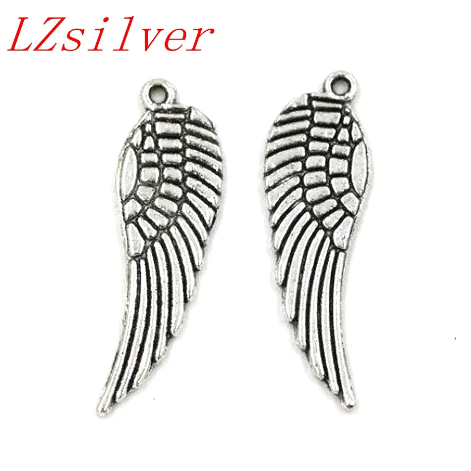 200Pcs Antique Silver Alloy Angel Wing Charms Pendants 9.5x30mm For Jewelry Making