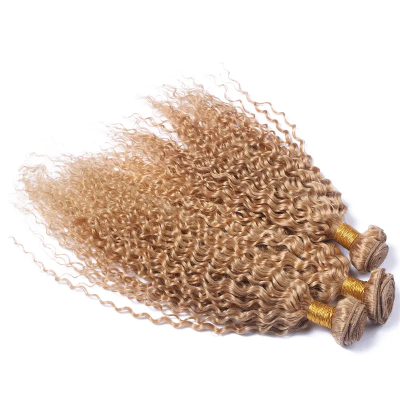 ストロベリーブロンドアフロ変態カーリー人間の髪織りバージンマレーシアの髪の織り束27アフロなキンキーカーリーブロンドヘアエクステンション3ピース/ロット