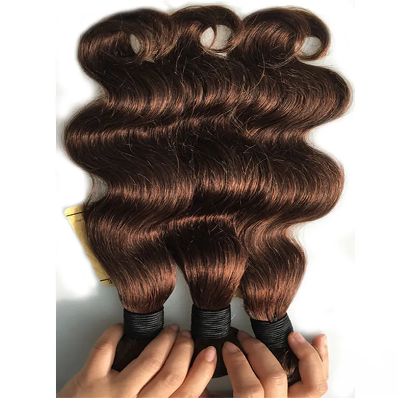 Natural Brown Human Hair Weave Body Wave #4 Dark Brown Mink Brazilian Human Hair Bundles Chocolate Brown Body Wave Hair Wefts