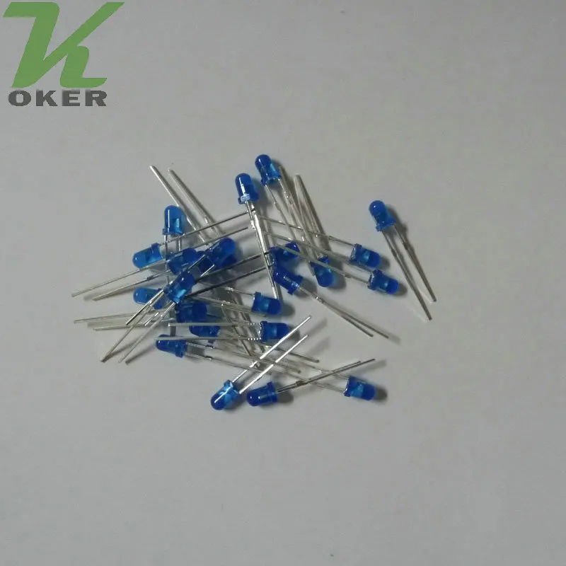 1000 Stück 3 mm blaue diffuse LED-Lichtlampe, emittierende Diode, neblige, ultrahelle Perle, Plug-in-DIY-Kit, Übungs-Weitwinkel