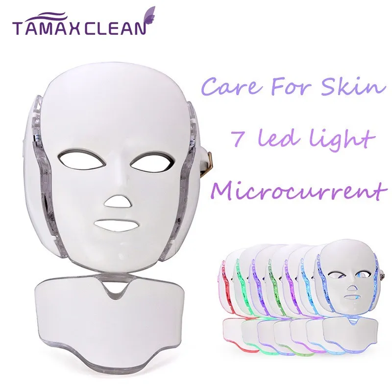 LM001 PDT 7 LED lichttherapie gezicht Beauty Machine LED Facial Neck Masker Met Microstroom voor skin whitening apparaat dhl gratis verzending