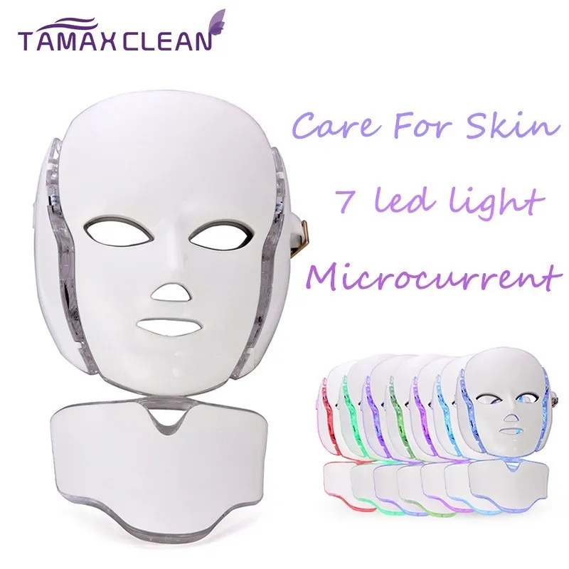 LM001 PDT 7 LED Light Therapy Face Beauty Machine LED Maschera per il collo facciale con microcorrente per dispositivo sbiancante per la pelle DHL spedizione gratuita