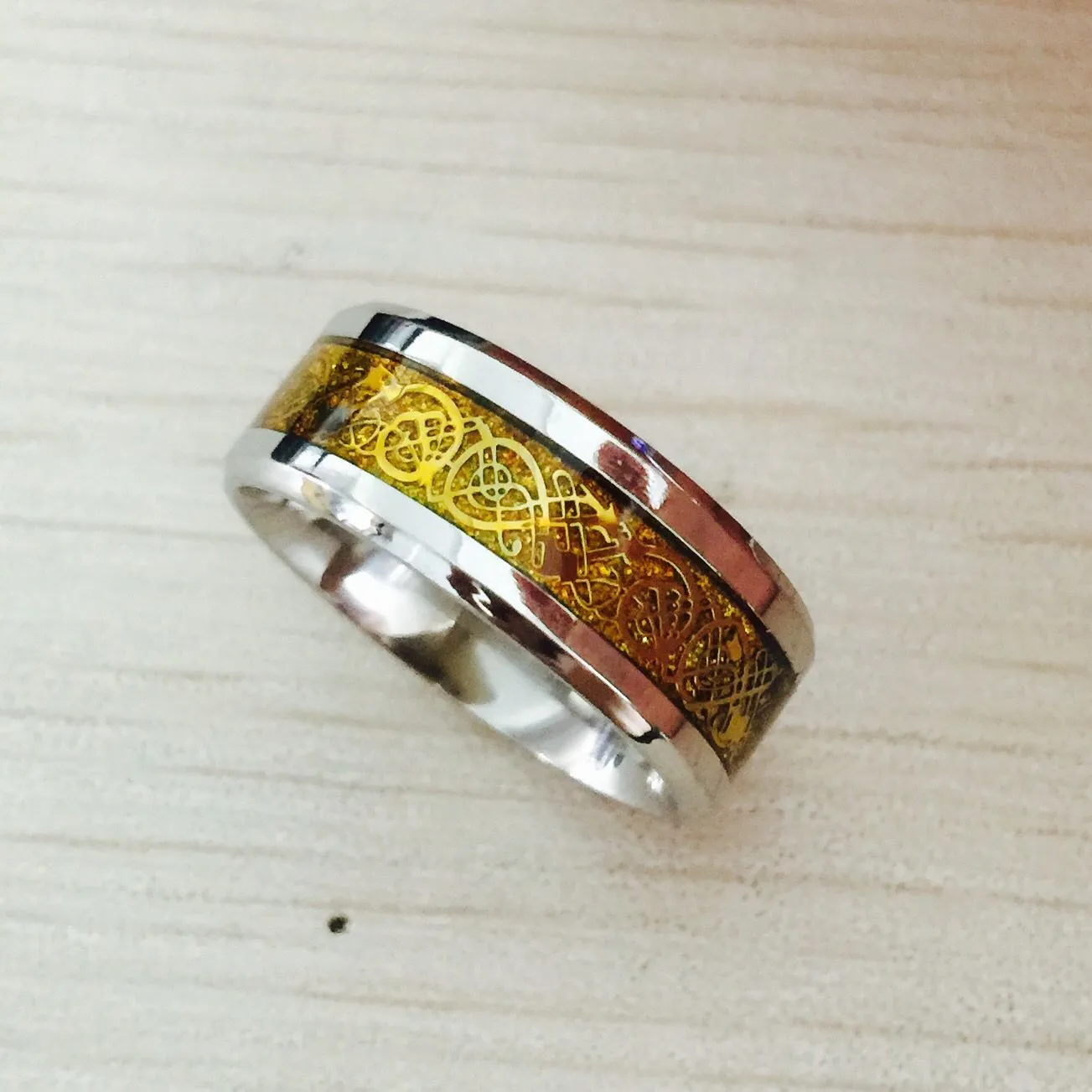 Never fading 8mm gold Dragon Tungsten Carbide Silver Ring Mens Jewelry Wedding Band wholesale 