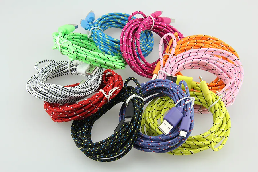 wholesale 3m 2m 1m Fabric Braided Nylon Data Sync USB Cable 3ft 6ft 10ft Cord Charger Charging For Mobile phone