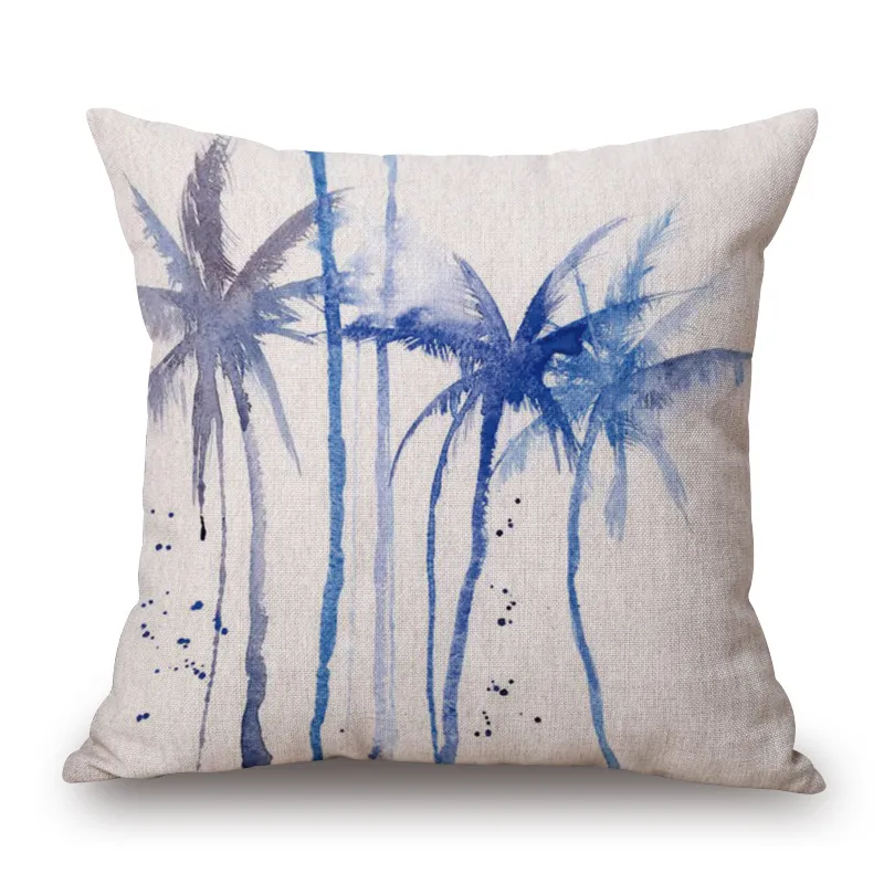 blue ink color palm cushion cover tropical decorative pillows case sofa couch chair home decor leaf plant cojines