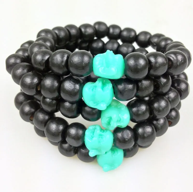 SN0148 10mm Preto Rodada De Madeira Bead Bracelet baratos Homens Buddha Pulseira Trecho Frisado Pulseiras Contas de Buda Verde