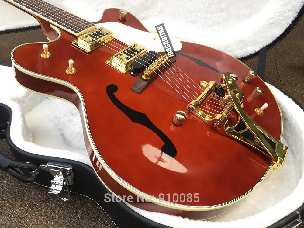 Promozione! G6122 Marrone Chet Atkins Country Jazz Semi Hollow Body Marrone Chitarra elettrica Accordatori imperiali, Bigs Tremolo Bridge, Fori F falsi