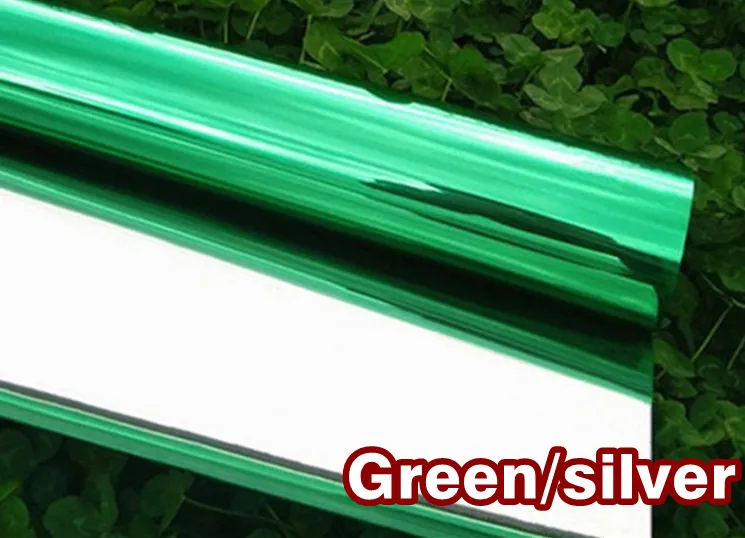 Chrome Silver / Red Blue / Green / Gold Wiindow Tint Film Solar Film For Building Window Självhäftande storlek 1.52x30M 4.98x98ft