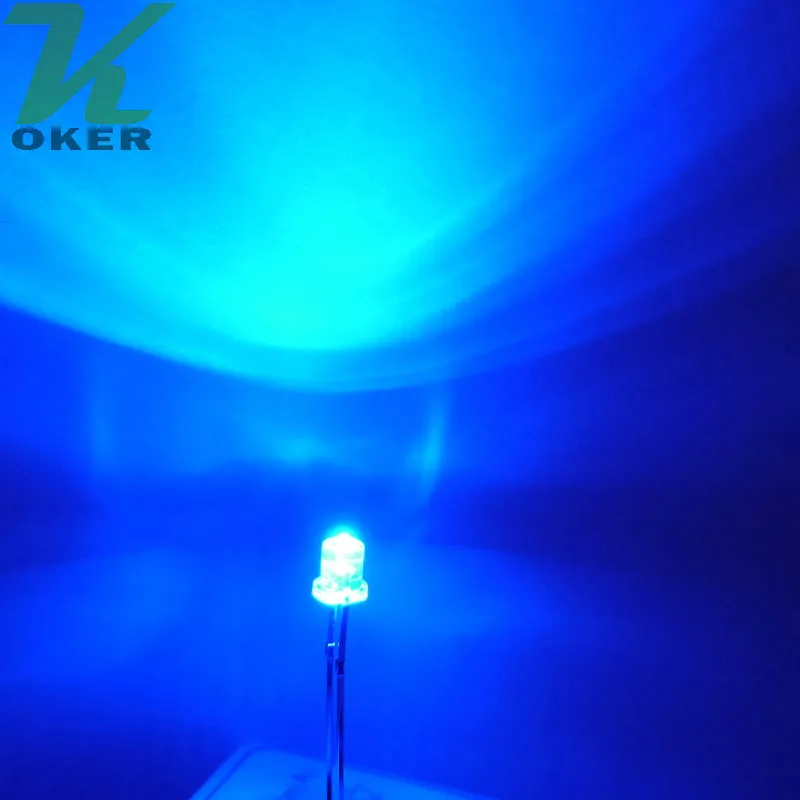 1000 Stück 3 mm blaue, flache Oberseite, wasserklare LED-Lichtlampe, emittierende Diode, ultrahelle Perlen, Plug-in-DIY-Kit zum Üben, Weitwinkel