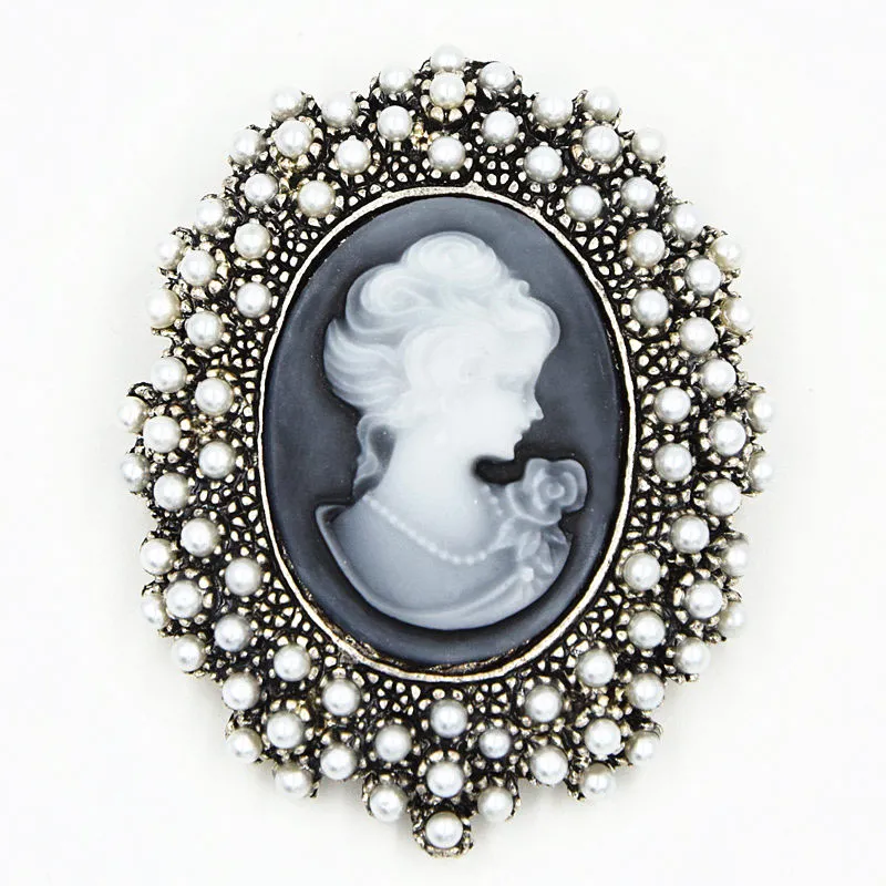 New Arrival !! Vintage Style Sparkle Rhinestone Crystal Studded Cameo Victoria Queen Head Broszka / Retro Cameo Maiden Woemn Brooch Pins B746