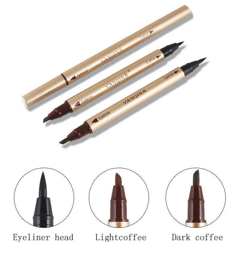 Nouvelle vente YANQINA Maquillage longue durée Eyeliner imperméable Crayon à sourcils Precision Double End Liquid Eye liner DHL Free