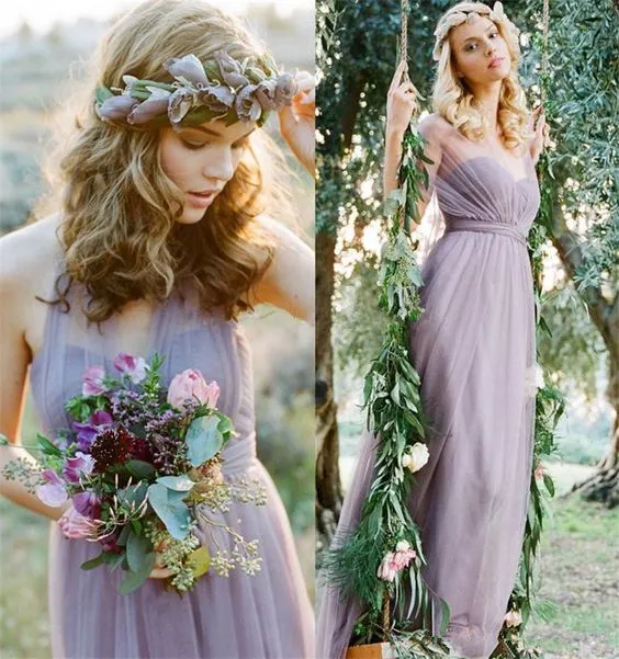 Four Styles Romantic Lavender Bridesmaid Dresses Halter One Shoulder Chiffon For Country Wedding Maid of Honor Dresses Wedding Gowns Custom