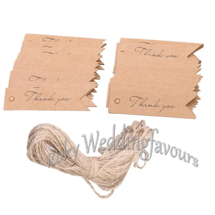 Wedding Kraft Paper Thank You Tags Brown/White 2x7cm Wedding Gift Flag Tags Twines DIY Supplies292z