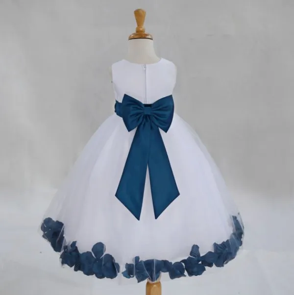 Classic Popular Flower Girls Dresses for Weddings Little Girl Lovely White Ivory Tulle Dress with Grey Blue Red Fuchsia Purple Appliques