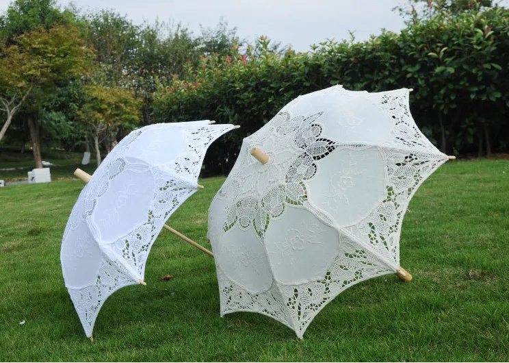 Vintage Cotton Lace Parasol Bridal&Flower Girls Handmade Embroidery Umbrella Sun Umbrella Elegant Wedding Party Decoration Umbrella