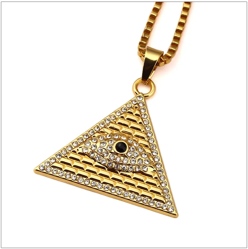 Punk Rock Hip-Hop Joyas Auge des Horus Pyramide Anhänger Halskette Hipster Hip Hop Schmuck Männer Frauen Bijoux Joyas Box Ketten 60 cm Gold