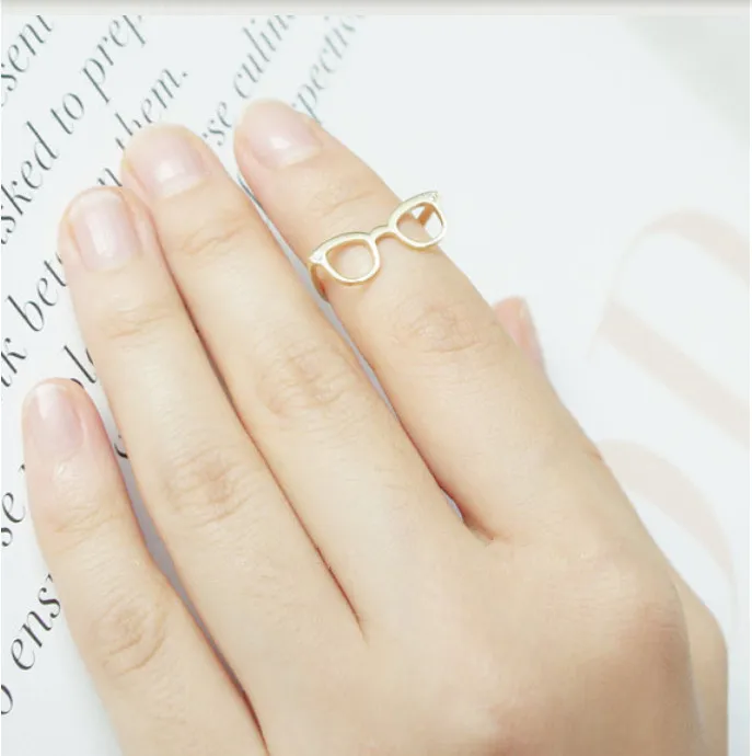 Min Rose Gold plated Geek Jewelry Unusual Cute Glasses Rings Punk Cool Dainty Midi Ring Women Men Jewelry R3008