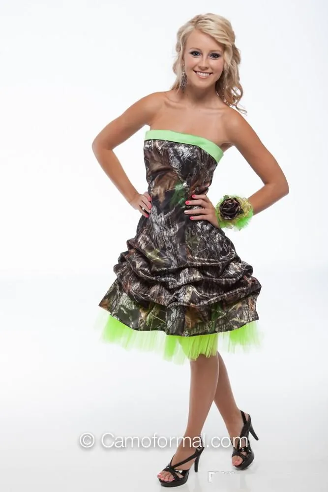 Short Green Camo Knee Length Wedding Dress Strapless Satin A-Line Bridal  Gown with Lace-up Back and Pleated Embellishments from Dhgate A-Line Wedding  Dresses - price 78.88