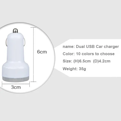 Samsung Galaxy7 iPhone7 HTCのためのCorloglful Mini Dual USBニップル車の充電器のアダプタ2  - ポート1A 2A