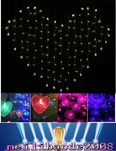 Luci per tende a LED a forma di cuore Luci per tende a LED 220V e 110V 124pcs LED 1.5M * 1.2M Matrimonio, Decorazione natalizia Luce MYY