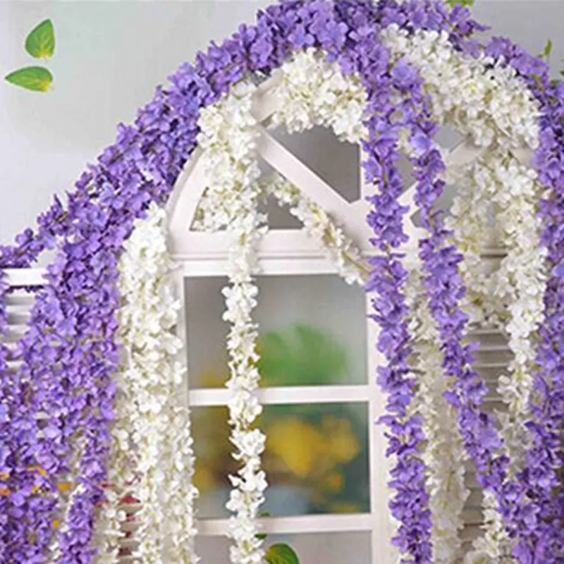 70 "(180 cm) Super Long Artificial Flower Flower Hydrangea Wisteria Garland per giardino Casa Decorazione di nozze Forniture 6 colori disponibili