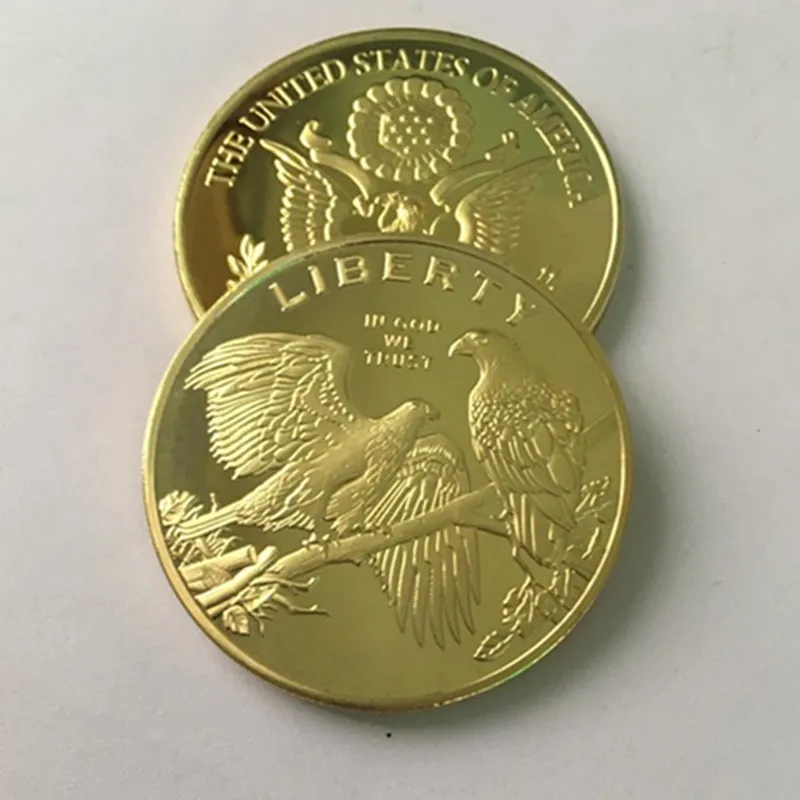 Non magnetic Bald Eagle American animal badge 24K real gold plated 40 mm souvenir coin 