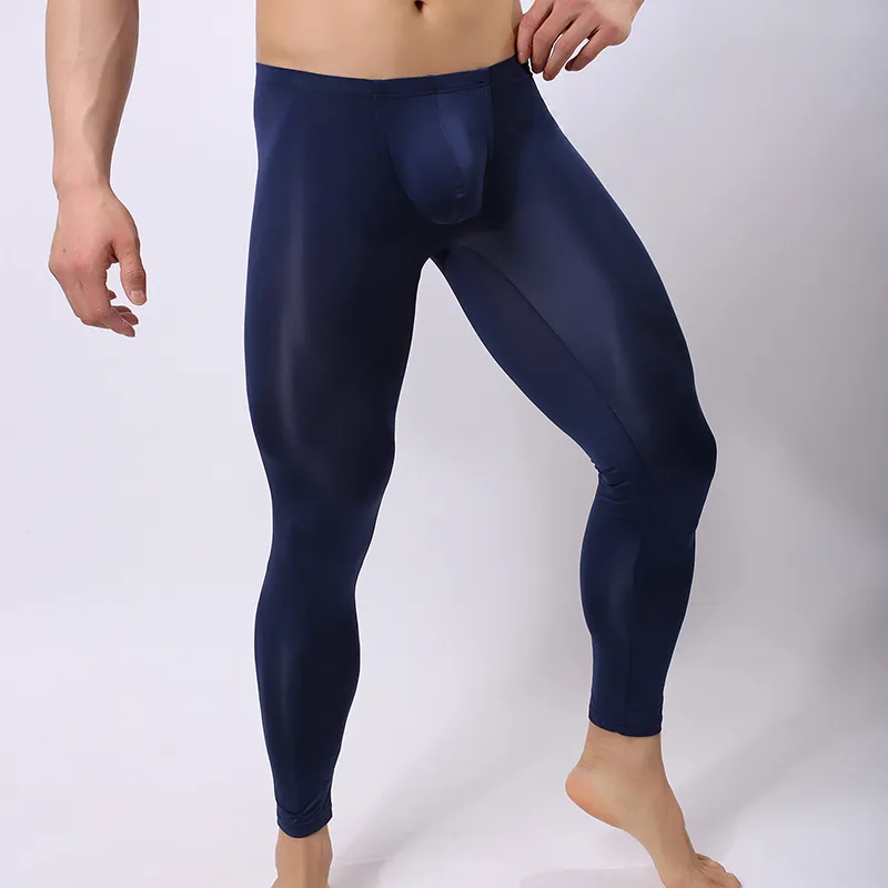 Sous-vêtements sexy pour hommes, pantalon Ultra fin à jambes longues, coupe cintrée, en Nylon, solide, doux, poche convexe en U, taille basse, respirant, K012-4