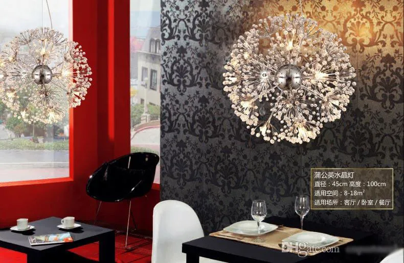 Droplight 47 CM Europeu Luxo Criativo Dandelion LEVOU Lustres de Cristal Moderna Minimalista K9 de Cristal Pingente de Luz Luzes da Sala de estar