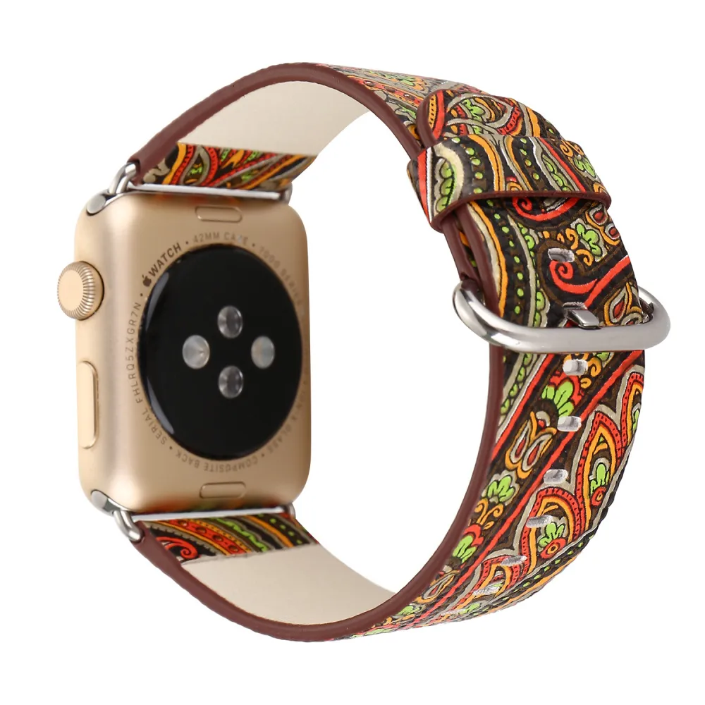 Flowers Painted style Watchband for Apple Watch Band 38mm 40mm 42mm 44mm Leather Strap for iwatch Series 1 2 3 4 5 Bracelet belt