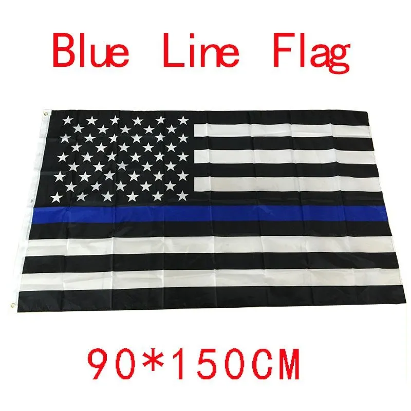 4 tipi 90 * 150cm BlueLine USA bandiere della polizia 3x5 piedi sottile linea blu USA Flag Nero, bianco e blu bandiera americana con occhielli in ottone F737