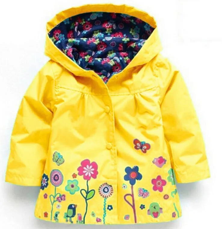 Baby barn flickor blomma regnrock 7 färgfria barn mode baby tjejer kläder vinterrock blomma regnrockjacka för vindtät outwear