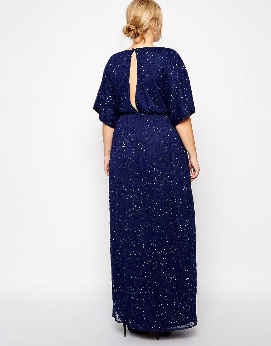 2019 Navy Sequined Plus Size Mother Of The Bride Dresses V Neck ALine Formal Dress Floor Length Keyhole Back Evening Gowns With S9619397