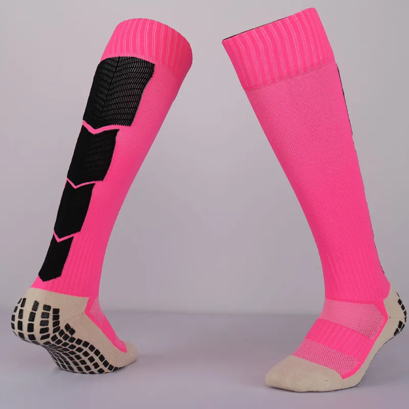 2016 Pink Sports Anti Slip Rubber Block Soccer Socks Cotton Long Football Sock Men Overknee
