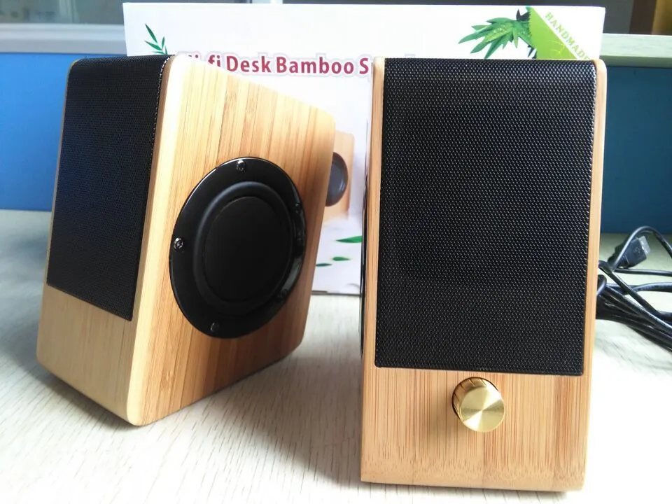 Natural Bambu Hi-Fi Multimedia Bass Estéreo Computador Computador Completo Bambu Subwoofer 2.0 Desktop Alto-falante de madeira para PC / Laptop / Celulares