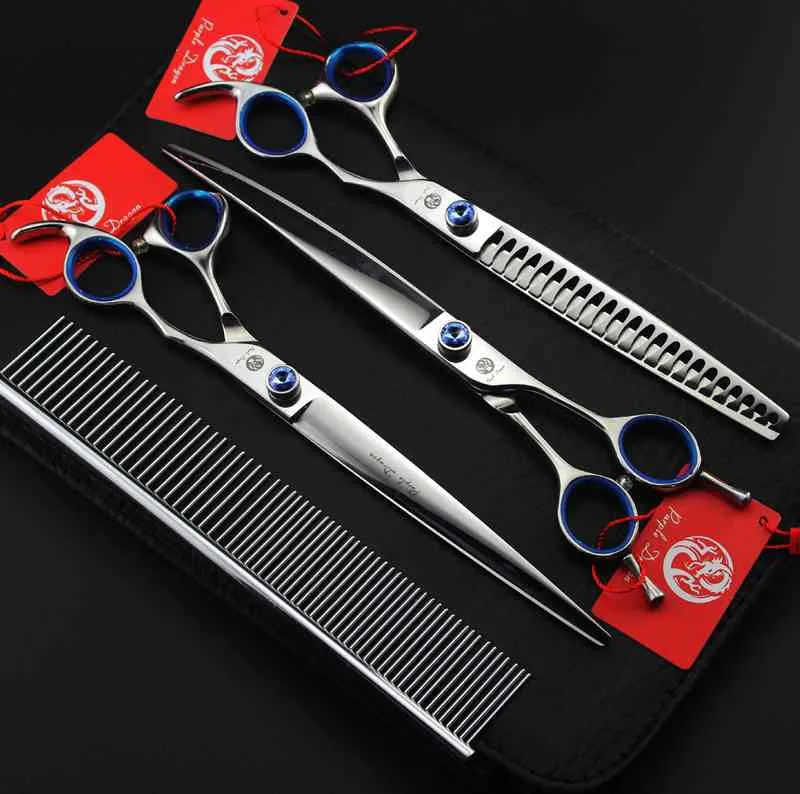 with retail package purple dragon 3 pcs set 8.0" professional hair scissors hair cutting scissors/thinning scissors + comb