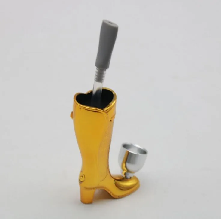 Newest High Shoes Boots Shape Tobacco Pipe Hand Cigarette Smoking Water Bongs With Metal Bowl 73mm Height Accessoories Tools