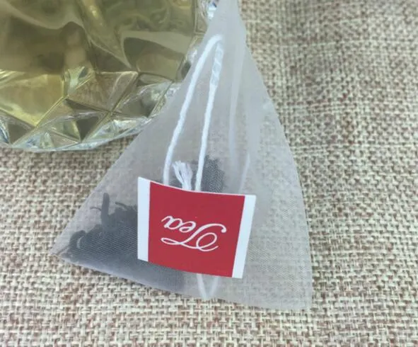 5.8*7cm Pyramid Tea Bags Filters Nylon TeaBag Single String With Label Transparent Empty Tea Bags