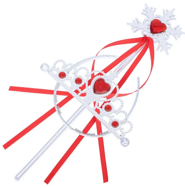 눈송이 리본 지팡이 왕관 세트 요정 지팡이 소녀 크리스마스 파티 보석 스틱 마술 지팡이 화환 머리띠 Tiaras 공주 cos 소품 아이 선물