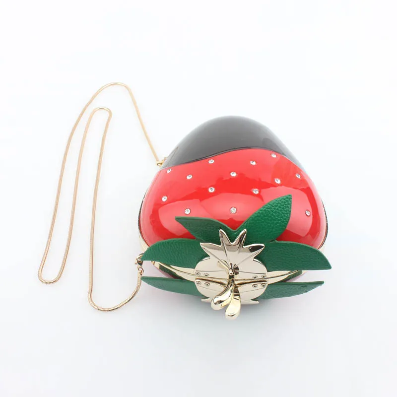 Acrylic Strawberry Evening Bag Mini Cute Crystal Clutch Handbag Party Purse Fruit Shoulder Messenger Crossbody Straw Berry - LCM