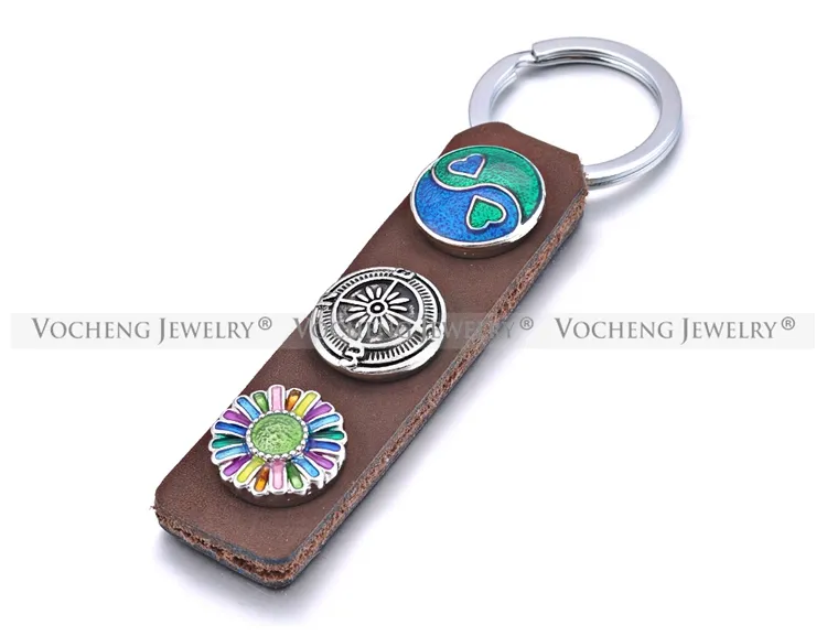 Noosa nyckelringar snap smycken brun ko läder 18mm knapp diy nyckelringar Vocheng Nn-470
