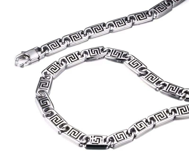 2016 New Exaggerated Stainless Steel High Polished Chains Necklace & Bracelet Jewelry Set Men Punk Bangle Fashion Joyas