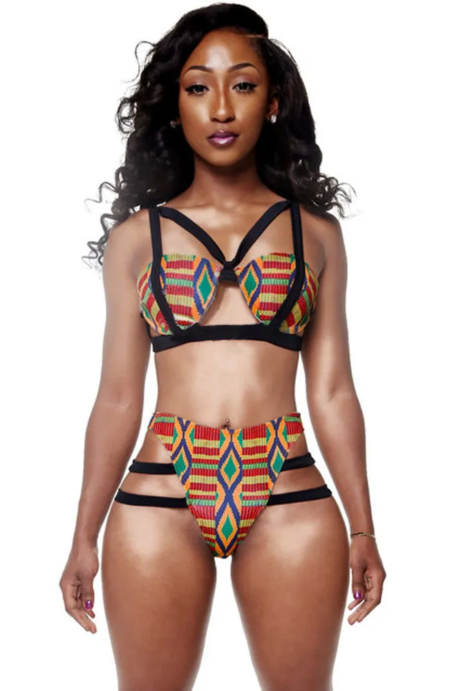 Bikini 2017 Traje De Baño Cintura Alta Traje De Baño Mujeres Estampado Africano Inspirado Traje De Baño De Dos Piezas Bikini Con Tiras De 10,38 € | DHgate