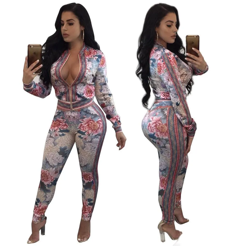 Moda Treino Mulheres Two Piece Set Autumn Long Sleeve Impresso Top Curto Pant Suit Sweat Casual Suit Ternos Plus Size Mulheres lazer