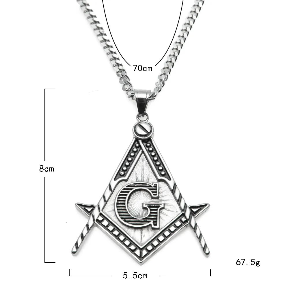 Collana da uomo con ciondolo massonico simbolo massonico degli Illuminati in acciaio inossidabile placcato in oro con catena cubana uomo e donna341g