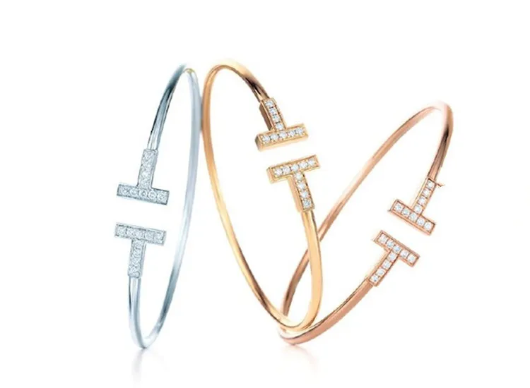 Gold Plated Adjustable CZ Crystal Pulsera Double T Shaped Metal Cuff Bracelets&Bangle Open Cross Charm Bracelet For Women Or Men