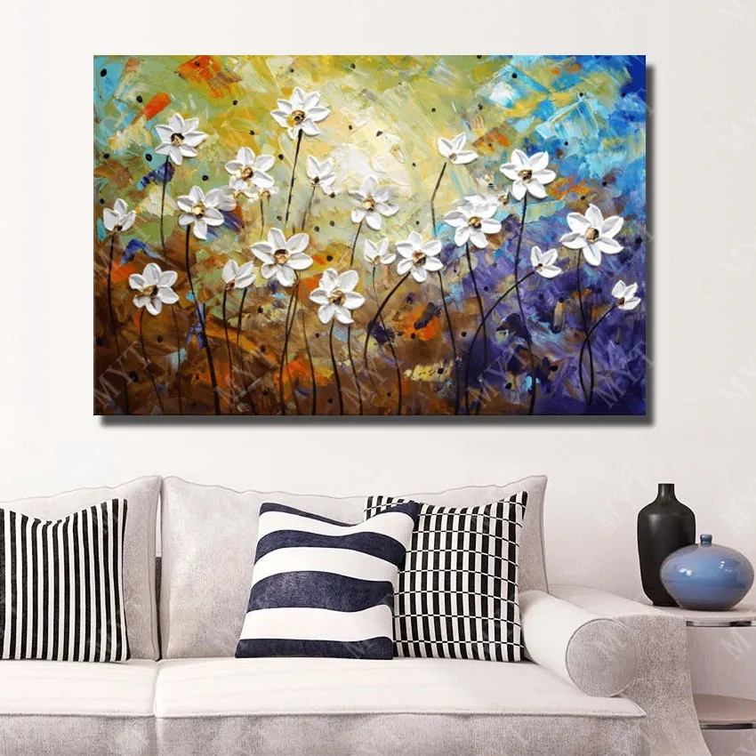 Ru alleen Verrijking Mooie bloem muur kunst goedkope moderne olieverfschilderij voor woonkamer  decoratie handgeschilderde mes olieverfschilderij op canvas