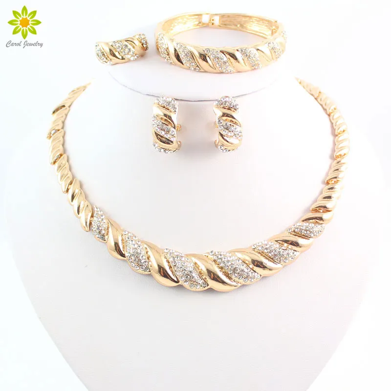 New African Jewelry Sets 18K Gold Plated Trendy Necklace Earrings Bracelet Women Gold Plated Jewelry Set Wedding Accessories