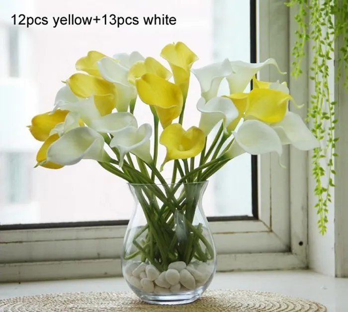 Partihandel 30st Real Touch Dekorativa Konstgjorda Blommor Calla Lily Buketter Konstgjorda Bröllop Bukett Party Tillbehör 20 Färger