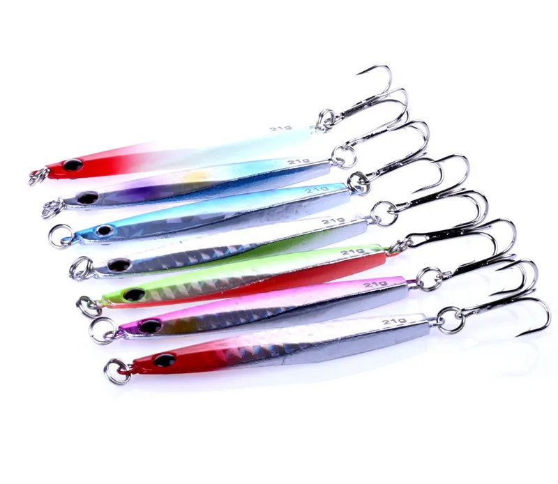 Hot Metal Spinner cuchara pesca crankbait 21g aleación de Zinc señuelos duros Jigging forma de lanza cebo señuelos de Metal con anzuelo triple